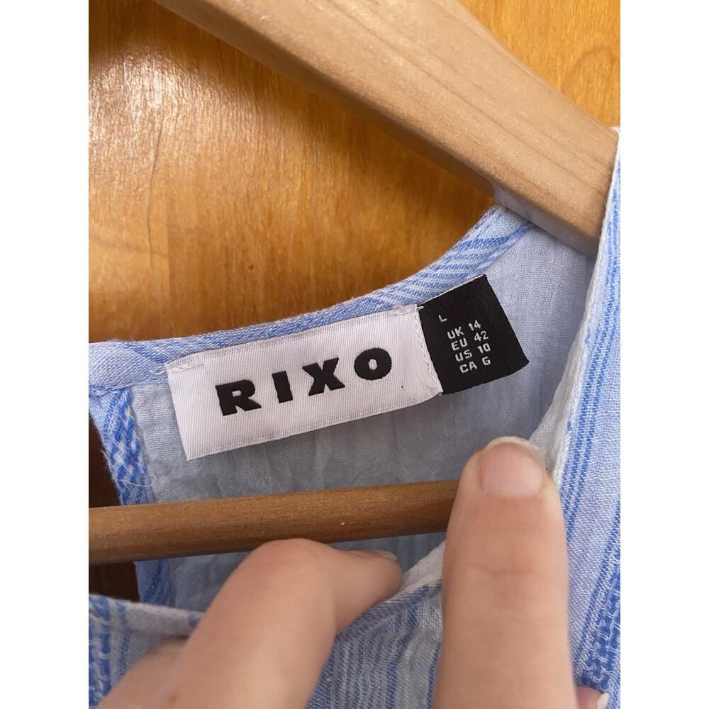 Rixo Kristen Blue Stripe Cotton Midi Maxi Tiered Peasant Dress Cottage Sz 10 - Picture 7 of 8